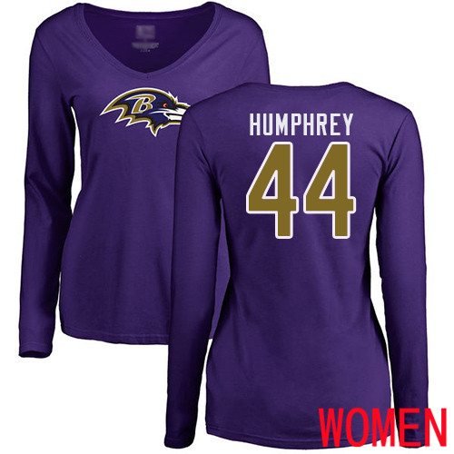 Baltimore Ravens Purple Women Marlon Humphrey Name and Number Logo NFL Football #44 Long Sleeve T Shirt->women nfl jersey->Women Jersey